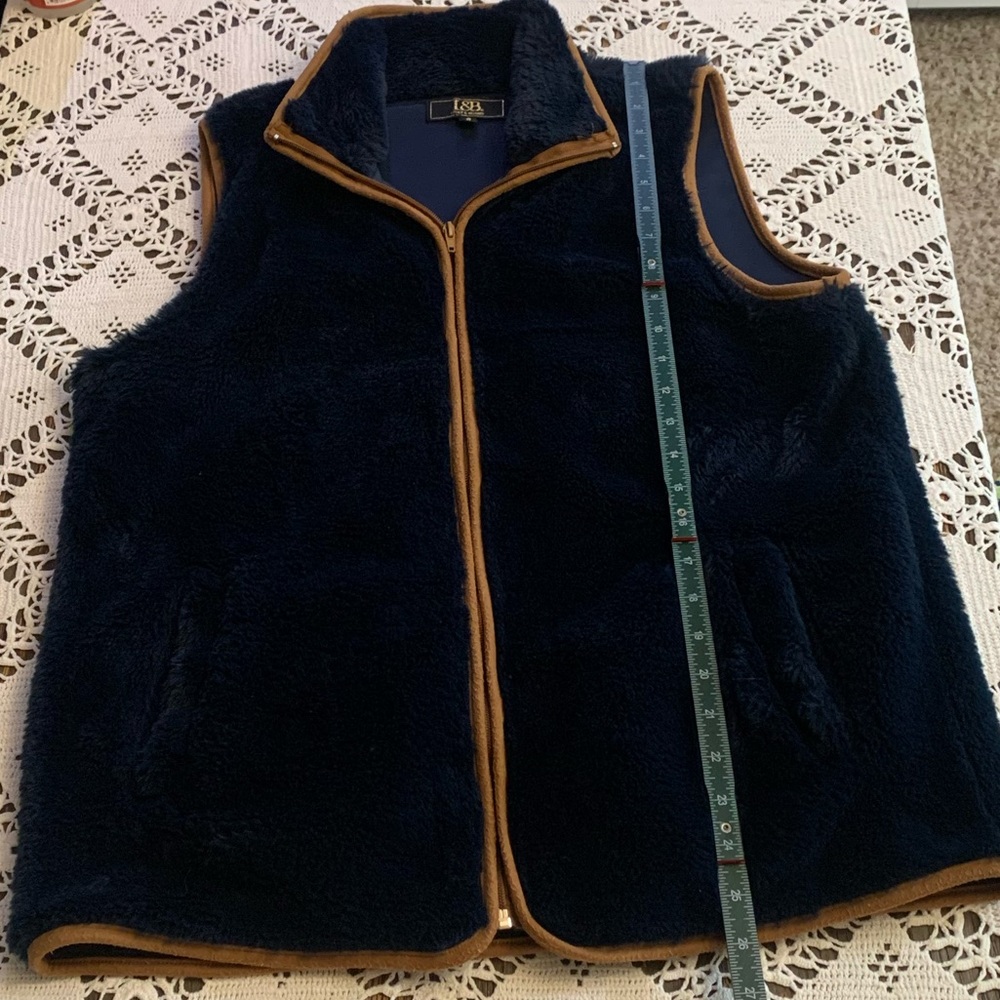 Lucky & Blessed Navy Fleece Vest with Tan Trim - So Soft! EUC - Picture 4 of 6